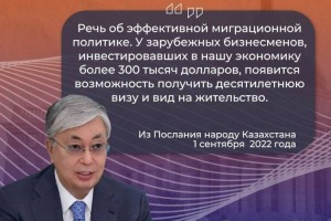 У зарубежных бизнесменов, инвестировавших в нашу экономику более $300 тыс., появится возможность получить 10-летнюю визу и вид на жительство – Президент РК