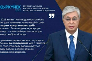 
                    Мы увеличим период выплат по уходу за ребенком до полутора лет уже с 1 января 2023 года – Касым-Жомарт Токаев
                