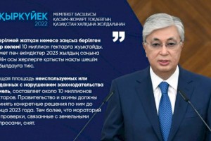 
                    Общая площадь неиспользуемых или выданных с нарушением законодательства земель, составляет около 10 млн гектаров – Президент РК
                