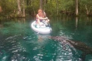 Девушка отбилась веслом от крупного аллигатора
