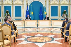 
                    Касым-Жомарт Токаев и Шарль Мишель сделали совместное заявление для прессы
                