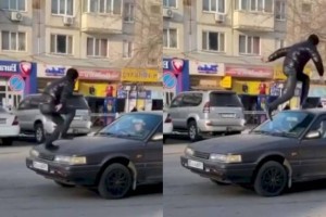 Пранкера, пробежавшего по машине, нашли и наказали в Капшагае