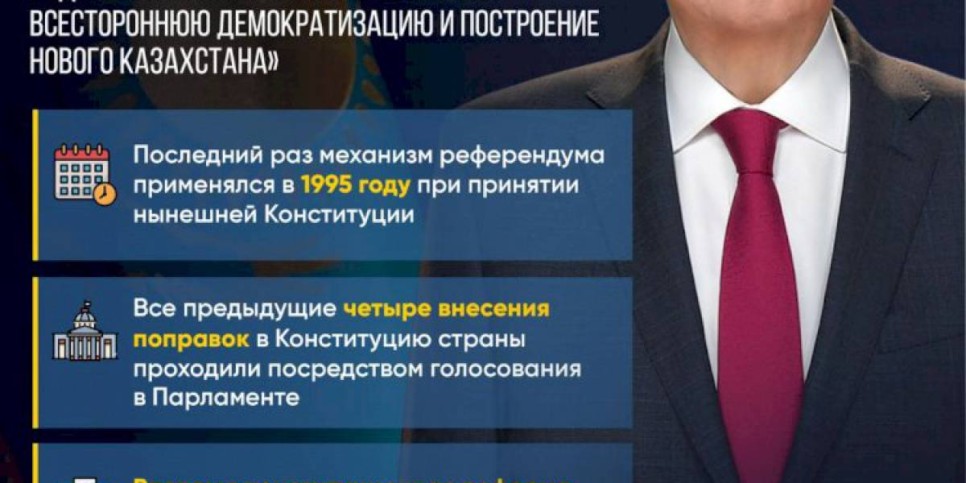 
                    Президент Токаев предложил провести референдум по поправкам в Конституцию
                