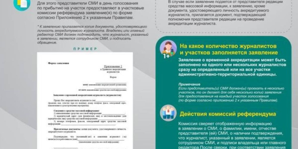 
                    Как проводится аккредитация представителей СМИ для участия в республиканском референдуме
                