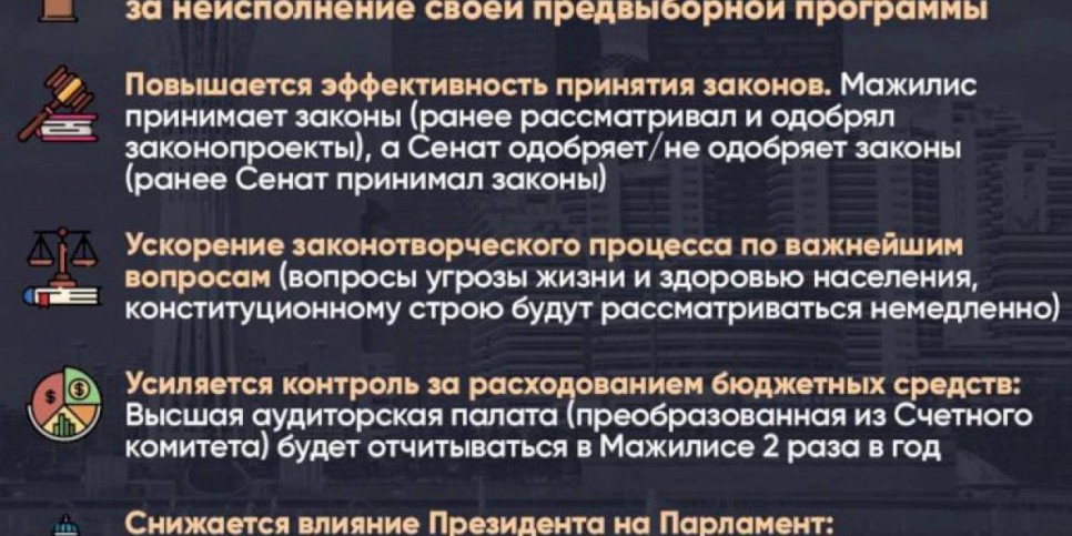 
                    Как изменится роль и функции Парламента РК после принятия поправок?
                
