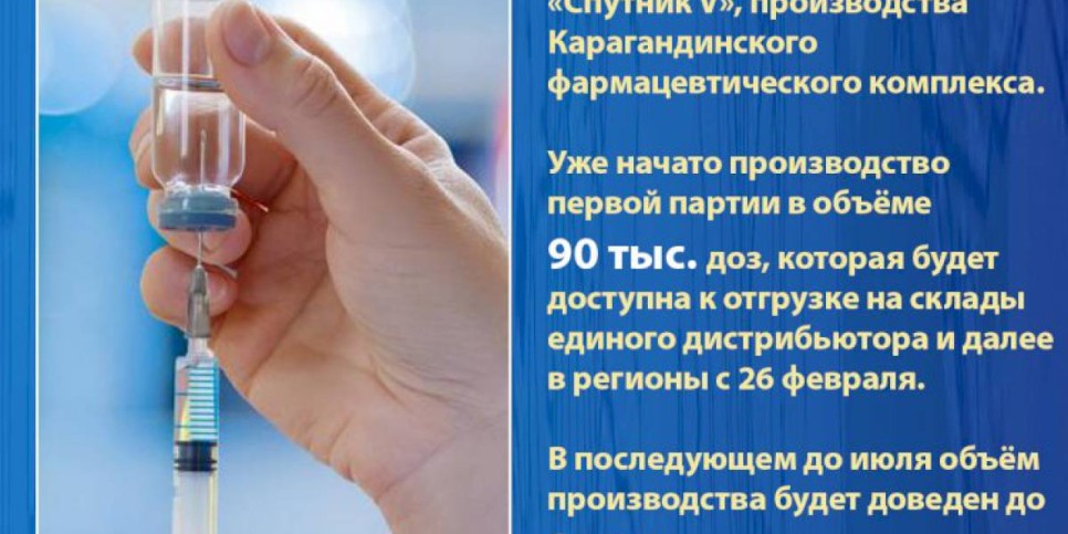 
                    С 15 февраля будет  зарегистрирована вакцина  «Спутник V», производства  Карагандинского  фармкомплекса
                