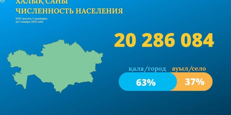 
                    Население Казахстана на 1 января 2025 года превысило 20 миллионов человек
                