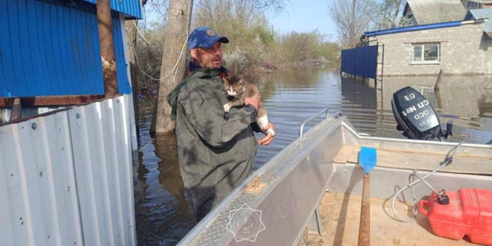 
                    На западе Казахстана продолжают откачивать воду из затопленных домов 
                