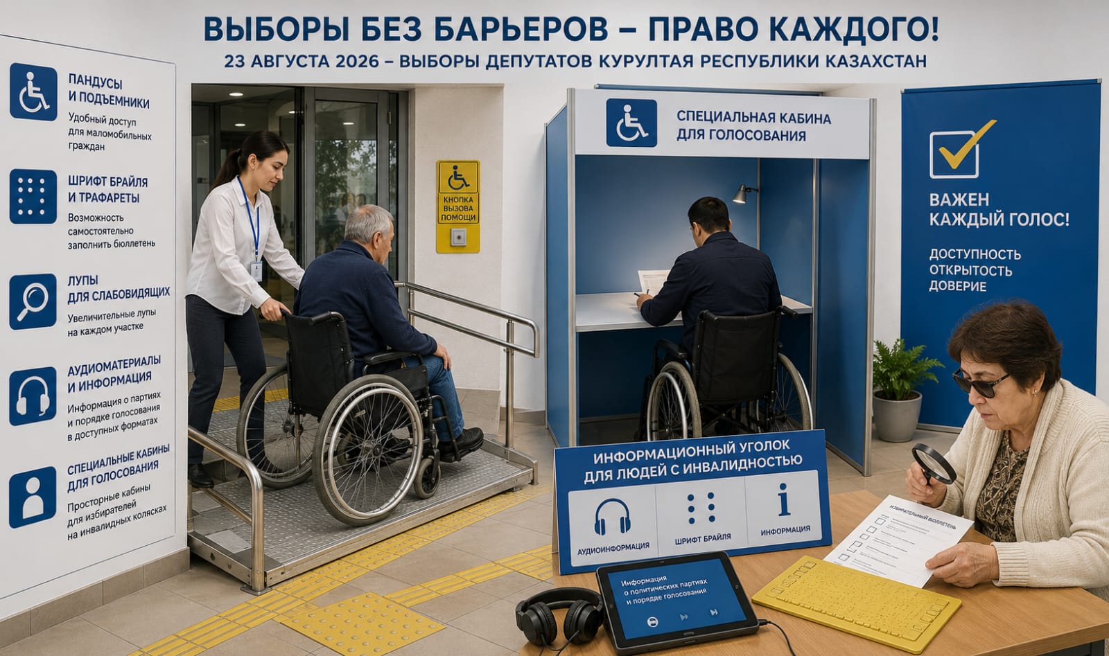 Выборы без барьеров: как в Алматы создают доступную среду для каждого избирателя